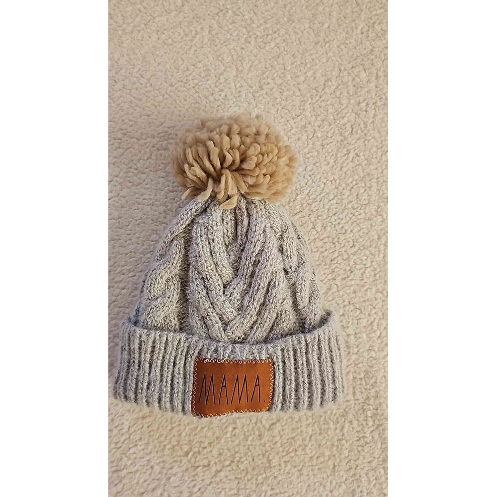 Rae Dunn Winter Hat "MaMa" Pom‎ Pom Gray